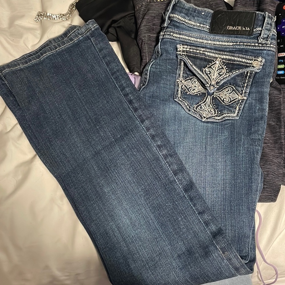 Bootcut style bejeweled jeans